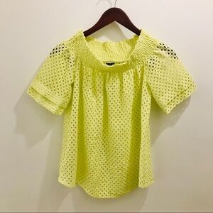Pinko Off The Shoulder Eyelet Top Neon Yellow 4